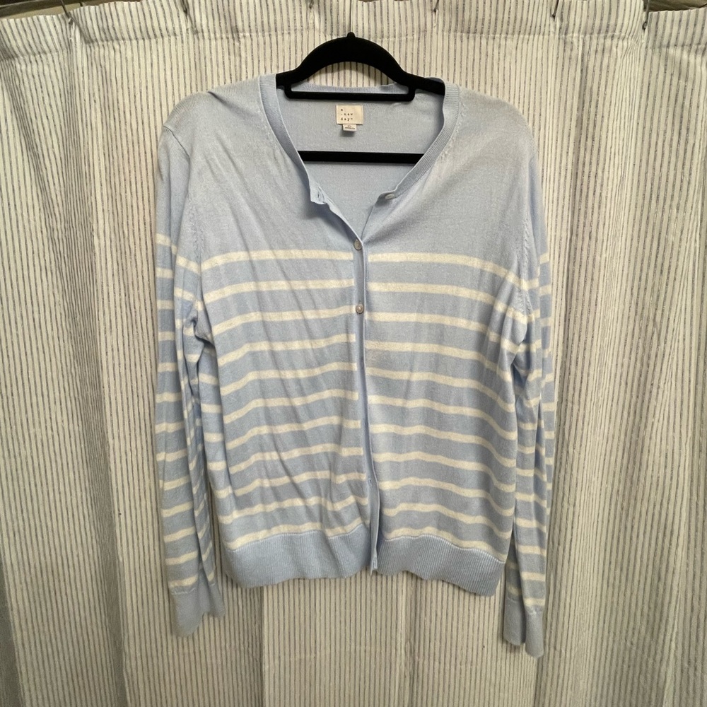 Blue and White Striped Cardigan